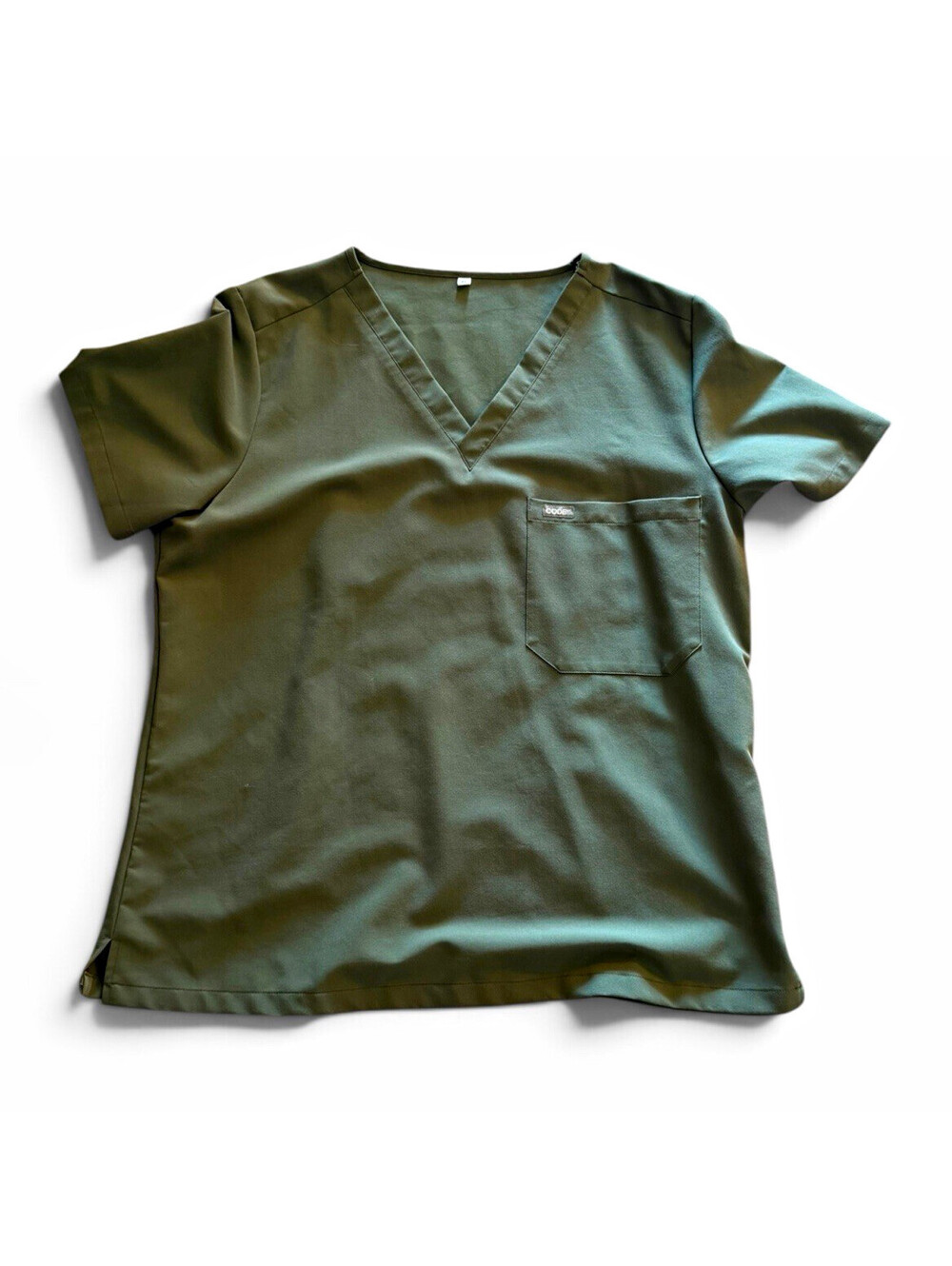 CODE Green Solid V-Neck Scrub Top XL Cotton Blend Woven Short Sleeve